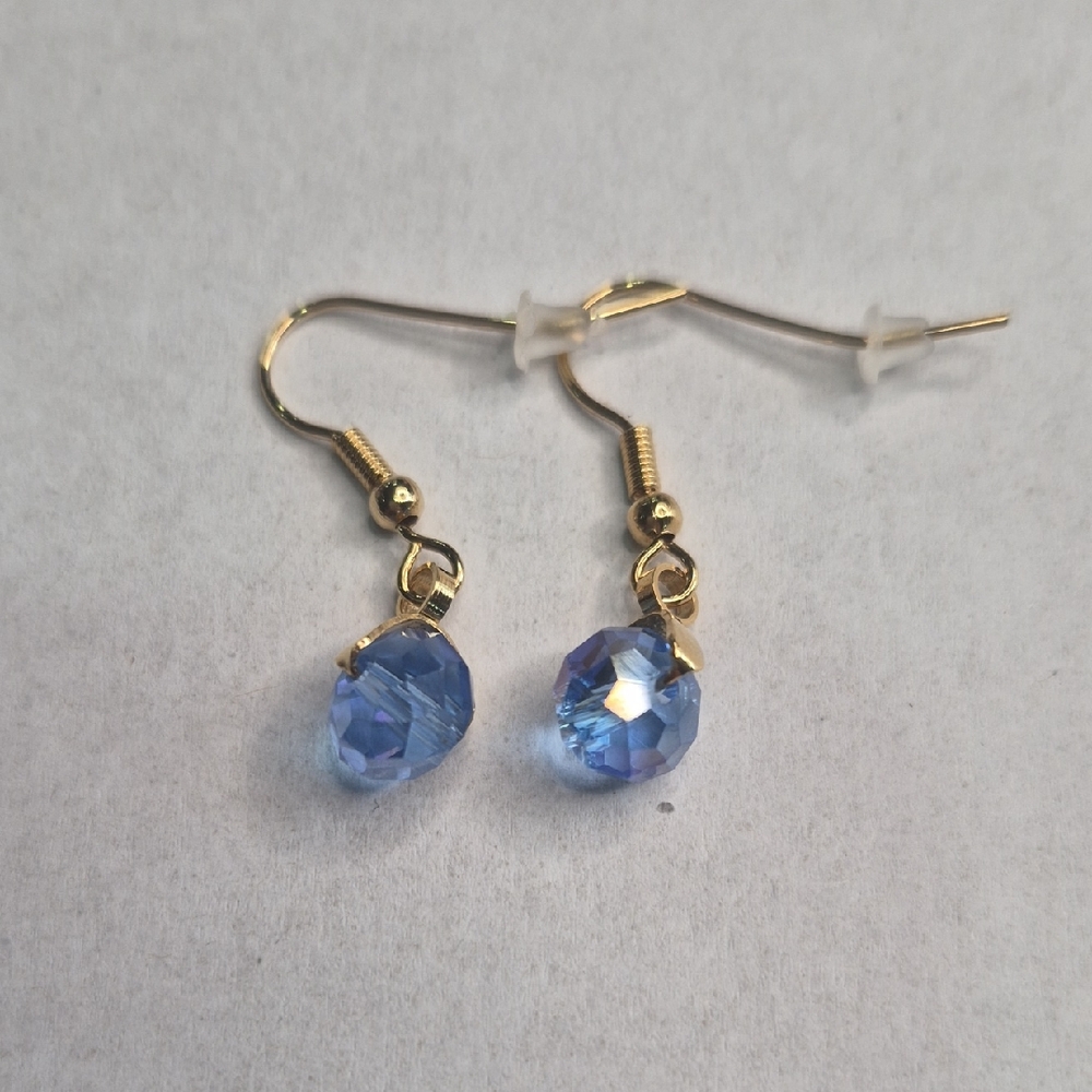 Gold and Blue Crystal Dangle Earrings